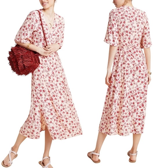 FAITHFULL THE BRAND x ANTHROPOLOGIE Rivera Floral Wrap Midi Dress - Picture 1 of 12